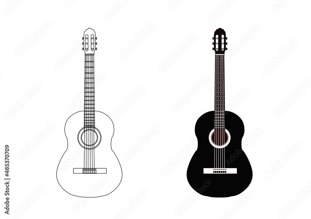 Naklejka premium Gitara akustyczna, instrument muzyczny, muzyka. ikona. Ilustracja wektorowa.
