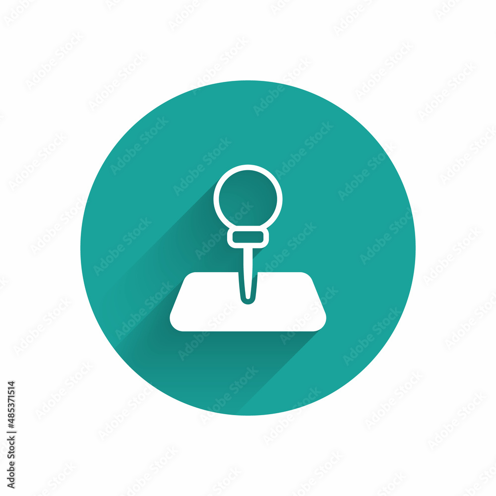 White Push pin icon isolated with long shadow background. Thumbtacks sign. Green circle button. Vector White Push pin icon isolated with long shadow background. Thumbtacks sign. Green circle button. Vector
