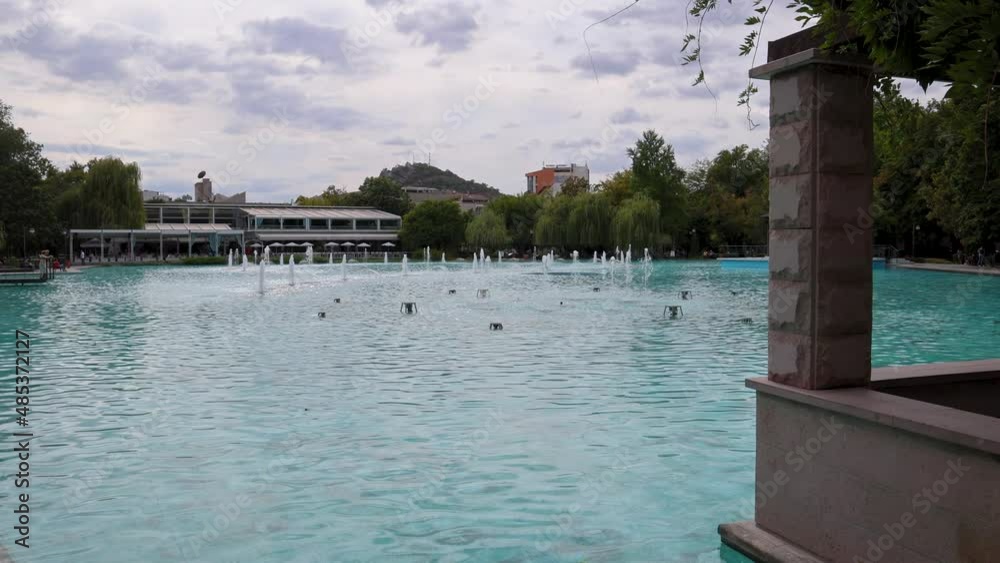 So called Singing fountains in Tsar Simeon park in Plovdiv city, Bulgaria So called Singing fountains in Tsar Simeon park in Plovdiv city, Bulgaria