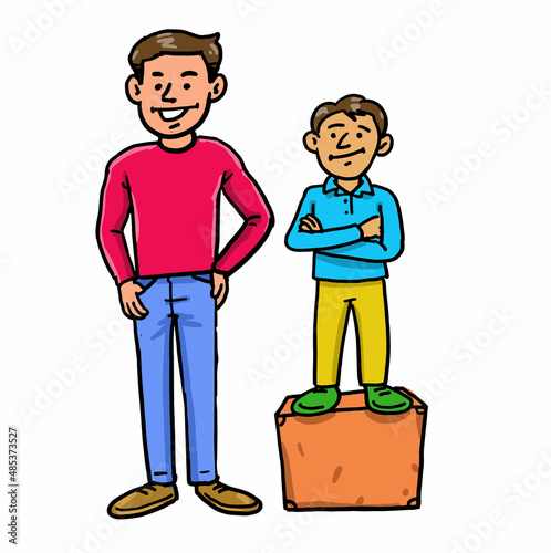 The short man stood next to the tall man