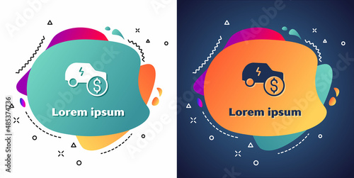 White Electric car price icon isolated on white and blue background. Electric auto industry growth concept. Electric car sale concept. Abstract banner with liquid shapes. Vector