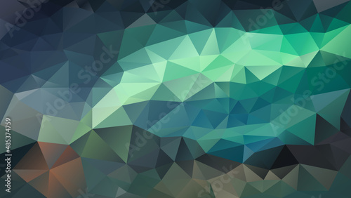 vector abstract irregular polygon background - triangle low poly pattern - green blue aurora color