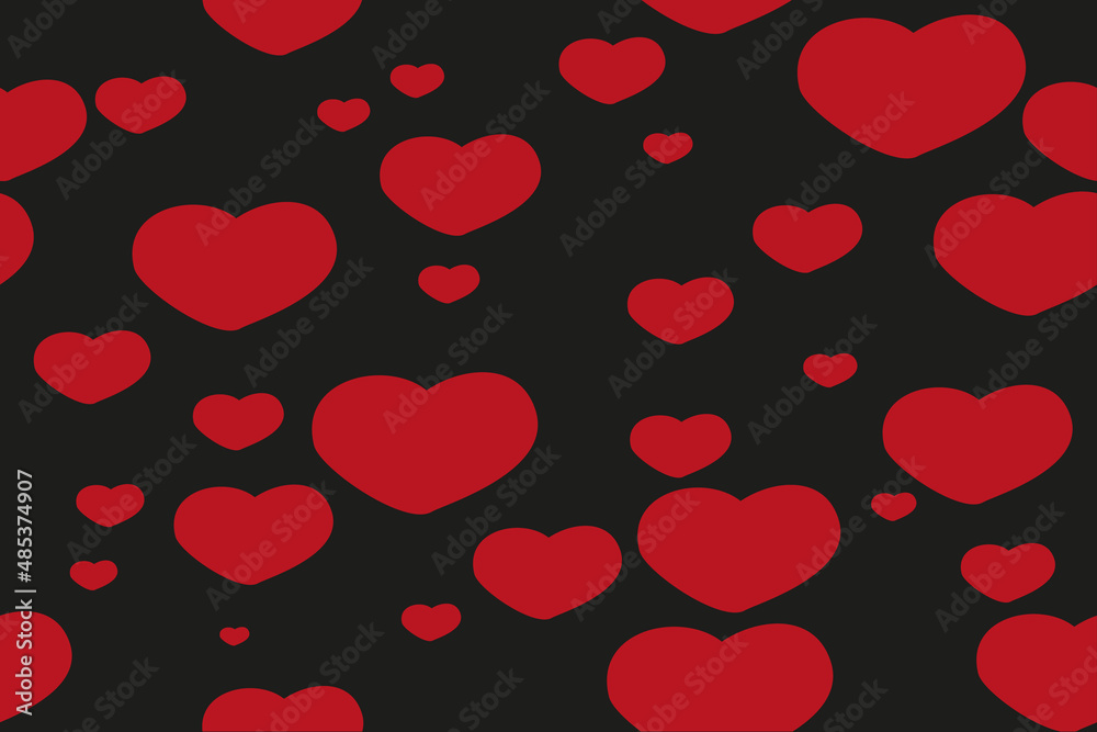 dramatik seamless background with hearts, for valentines day and a greeting card to your girl fiend. Vector illustration, frame on bottom