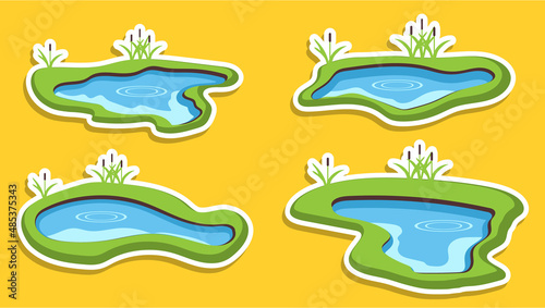 Fototapeta Naklejka Na Ścianę i Meble -  Lake, set of realistic cartoon lakes in white outline. Vector illustration.