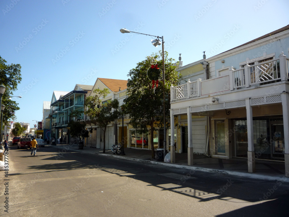 Lively busy street scenery shopping mall avenue with people tropical