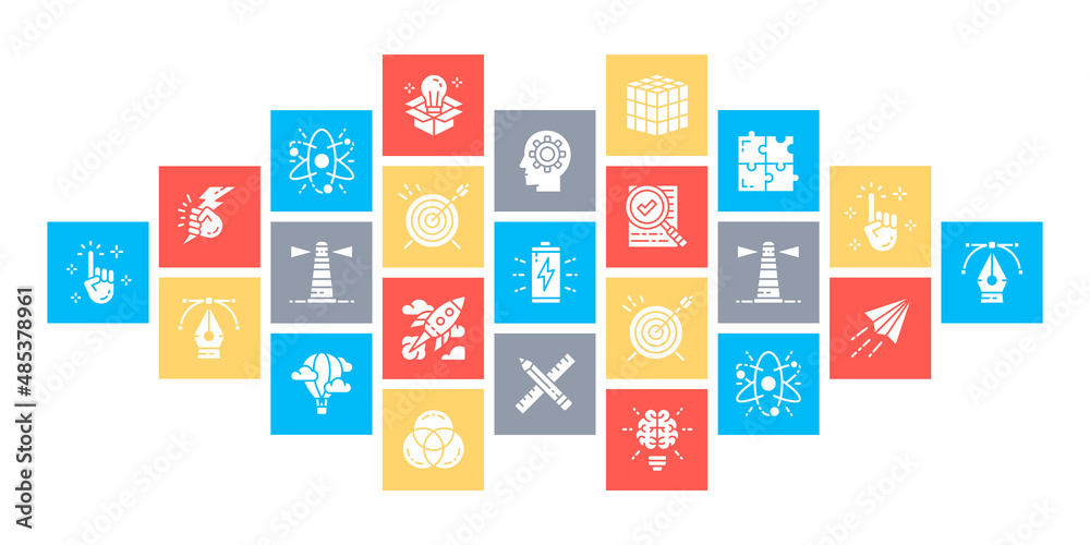 Creative flat design web banner. Innovation, startup, artwork, project, idea line icons isolated on white background. Creative flat design web banner. Innovation, startup, artwork, project, idea line icons isolated on white background.