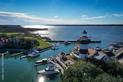 Aerial View of Harbour Town and lighthouse on Hilton Head Island South Carolina