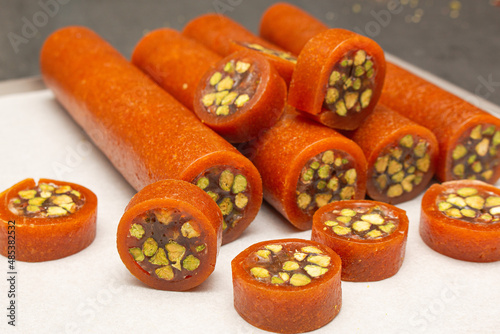 apricot covered  Malban Arabian and Lebanese Sweets mixed with pistachio 