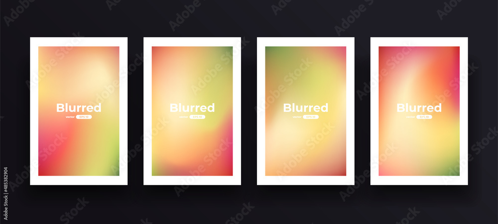 Gradient background set. Soft color. New Year and Christmas holydays. Bright colorful colors. Simple modern screen design. Red, green and yellow. Vibrant style template. Vector illustration.