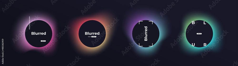 Circle banner with gradient isolated on black background. Vector set. Fluid vivid gradients for banners, brochures, covers. Abstract liquid shapes. Colorful bright neon template. Dynamic soft color. - obrazy, fototapety, plakaty 
