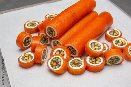 apricot covered  Malban Arabian and Lebanese Sweets mixed with pistachio 