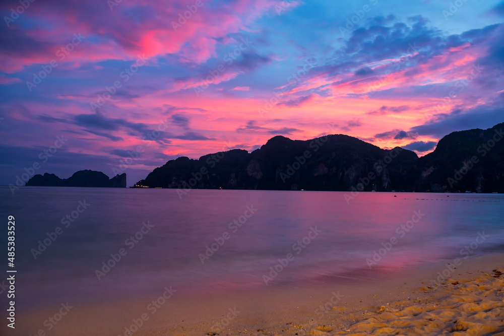 Phi Phi Don long beach with twilight sky, Krabi