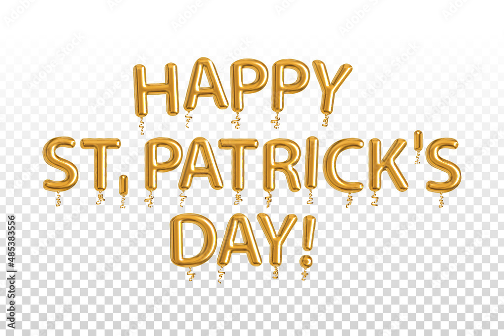 Vector realistic isolated golden balloon text of Happy St. Patrick's Day on the transparent background.