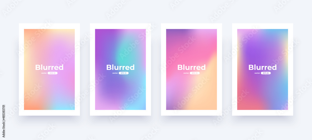 Gradient background set. Soft color. Bright candy colors. Simple modern screen design. Sunset and sunrise sky colors. Blue, purple, pink, yellow. Vibrant style template. Vector illustration