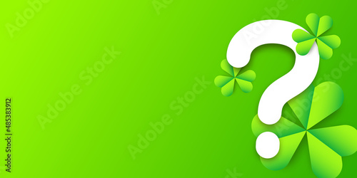 Vector realistic isolated St. Patrick's Day Quiz background with clovers and question mark on the green background.