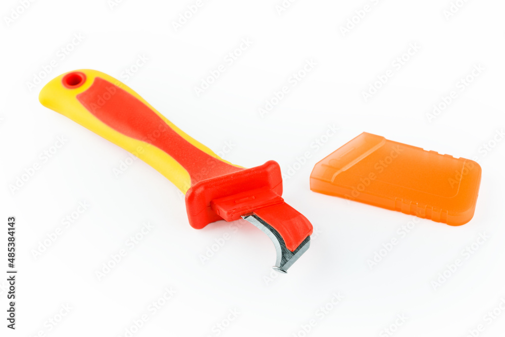 An electrician's and builder's tool. A hand tool. On a white background