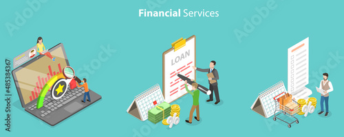 3D Isometric Flat Vector Conceptual Illustration of Bank Services, Finance Management Services