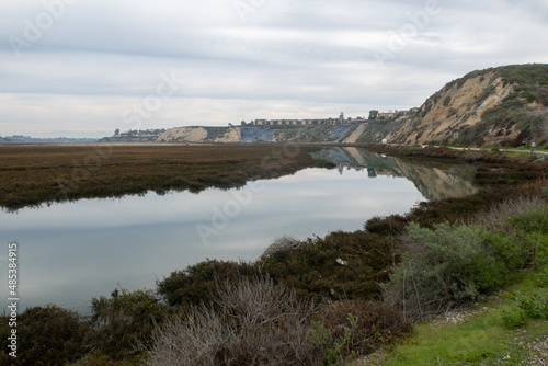 The Newport Beach  California  Back Bay Estuary from the Pacific Ocean Environmental Habitat as Seen from the Bike and Hiking Trail