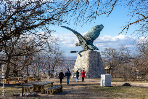 turul bird in Tatabanya Hungary with tourist people photo