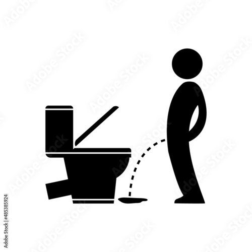 Peeing on the floor icon. Vector illustration of man pissing on the floor. Urinating symbol isolated on background. Pee sticker. Keep toilet clean. Black web pictogram.