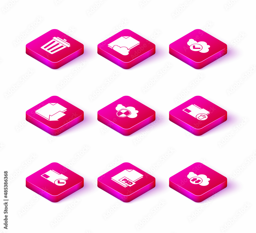 Set Document folder and check mark, PSD file document, with download, Cloud shield, upload, Delete, and storage text icon. Vector Set Document folder and check mark, PSD file document, with download, Cloud shield, upload, Delete, and storage text icon. Vector