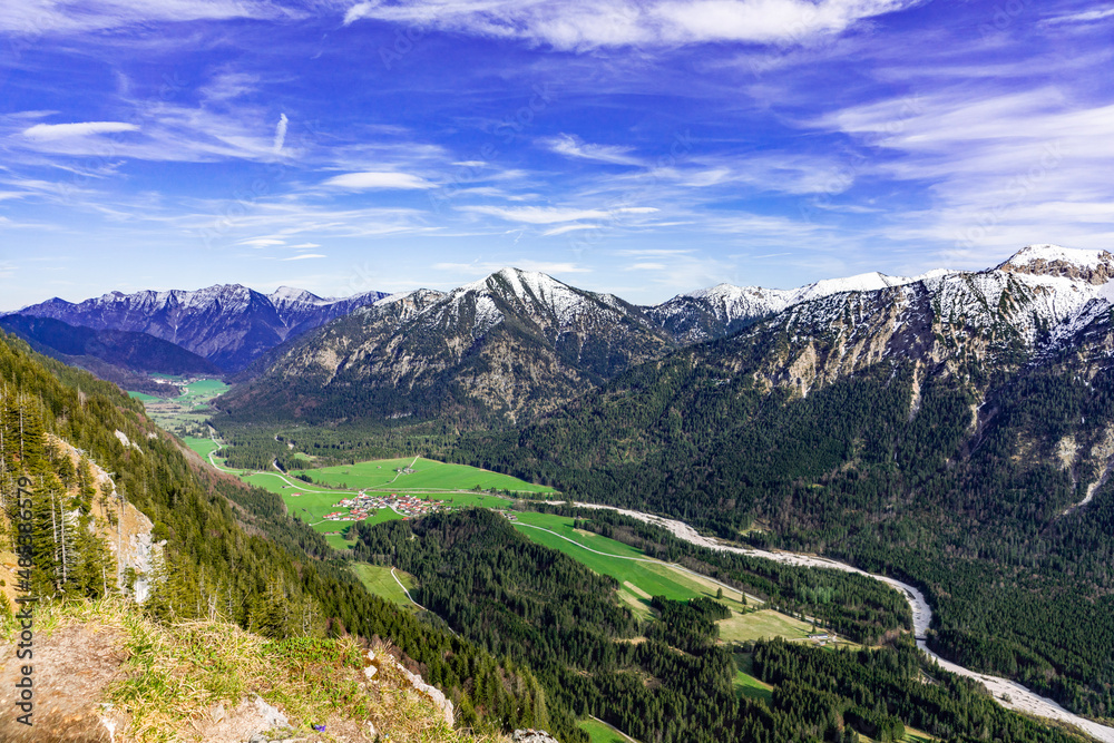 Panoramic view on a mountain valley in Bavaria Oberbayern