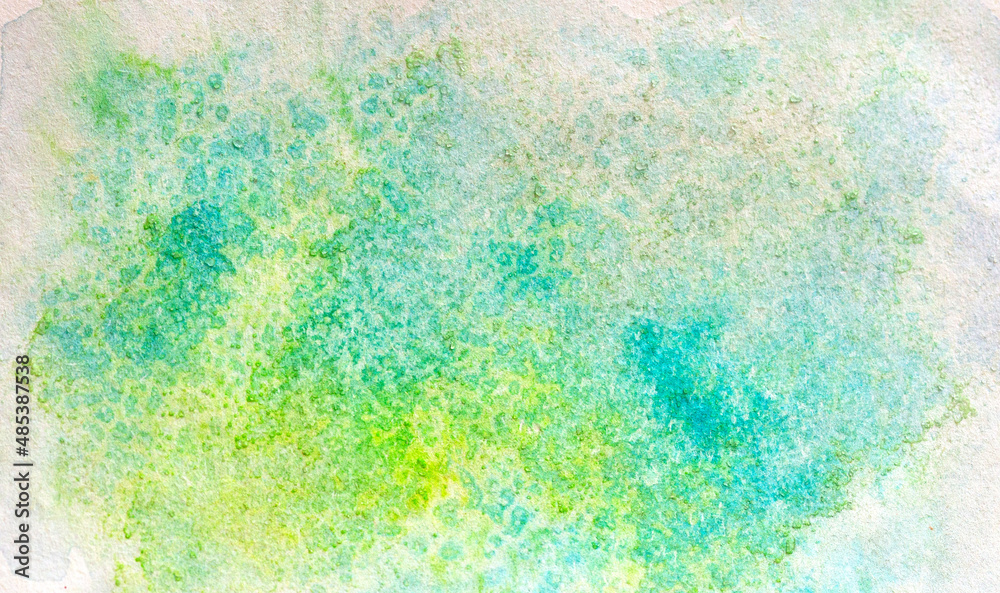 Light blue, yelllow and gree hand painted watercolor background.