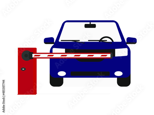 Blue car in front of the barrier on a white background