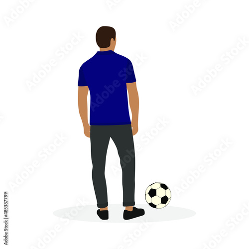 Male character with soccer ball isolated on white background