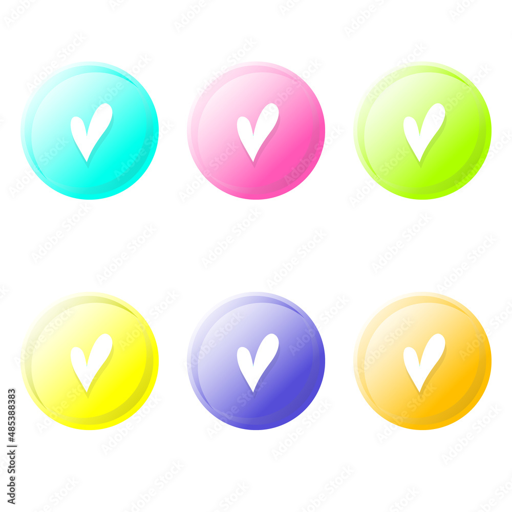 Vector heart icon. Heart shape. Love symbol. Heart button. Element for design logo mobile app interface card or website. Trendy cute decorative circles with hearts set for kids. Vector heart icon. Heart shape. Love symbol. Heart button. Element for design logo mobile app interface card or website. Trendy cute decorative circles with hearts set for kids.