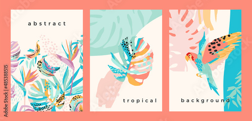 Collection of art backgrounds with abstract tropical nature. Modern design © Nadia Grapes