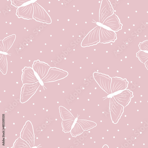 Seamless butterfly pattern in doodle style. Vector illustration of butterflies for your design.
