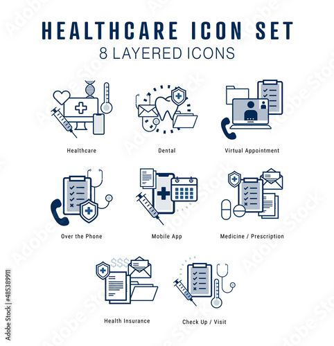 Healthcare Layered Icon Set - Blue