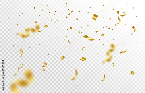 Abstract background. Party, Celebration or special birthday background with golden shiny glitters or ribbon falling in transparent background. Creative and Modern design. vector illustration