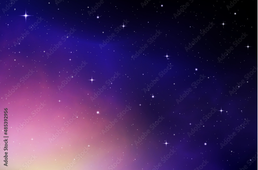 Space background, realistic violet nebula, star.