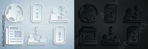 Set Interview, Crime news, News, Mobile recording, Information and World icon. Vector