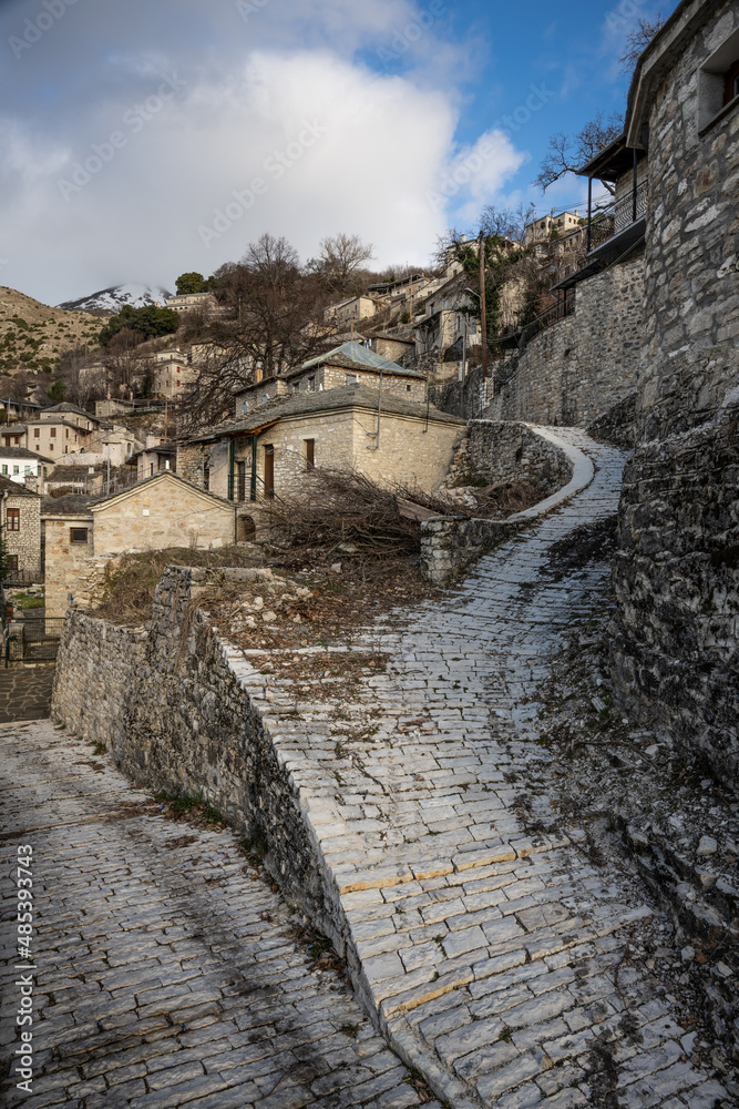 Old stone houses on the mountain at the traditional village of Syrrako in Tzoumerka, Greece