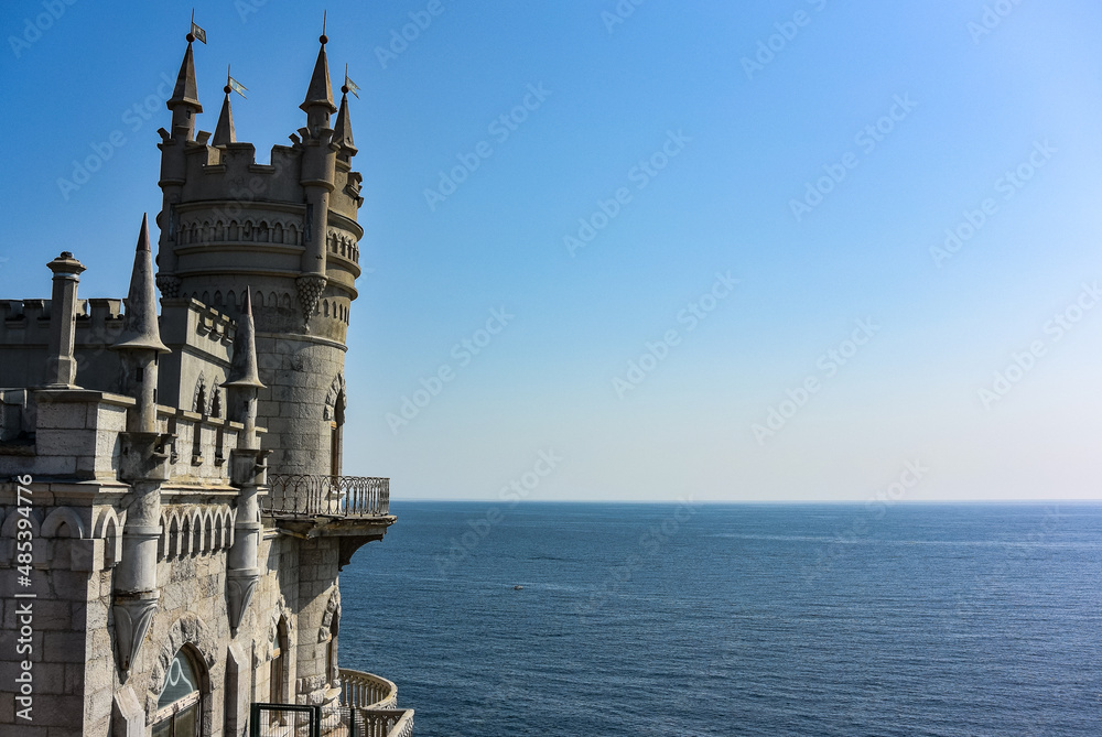 Castle of Swallow's Nest on a rock, Crimea, Russia. Beautiful scenic view of Swallow's Nest at the precipice.