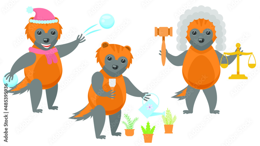 Set Abstract Collection Flat Cartoon Different Animal Wolverines Throws A Ssnowball, Judge With Scales And Gavel, Watering Plants From A Watering Can Vector Design Style Elements Fauna Wildlife Set Abstract Collection Flat Cartoon Different Animal Wolverines Throws A Ssnowball, Judge With Scales And Gavel, Watering Plants From A Watering Can Vector Design Style Elements Fauna Wildlife