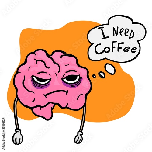 I need coffee. Sleepy brain character vector illustration