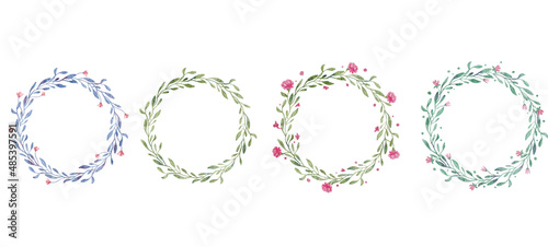 Set of watoercolor vintage flower and leaves frame wreath illustration