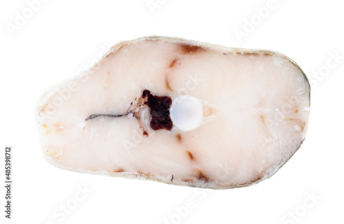 top view of frozen steak of cod fish isolated