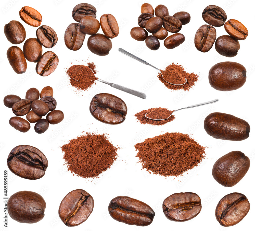 set of various ground coffee and beans isolated Stock Photo Adobe Stock