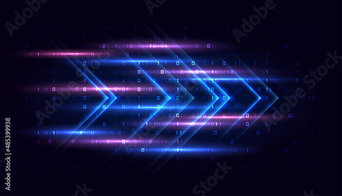 Modern abstract high-speed movement. Dynamic arrows flying in the background with binary code. Futuristic, technology pattern for banner or poster design background concept.