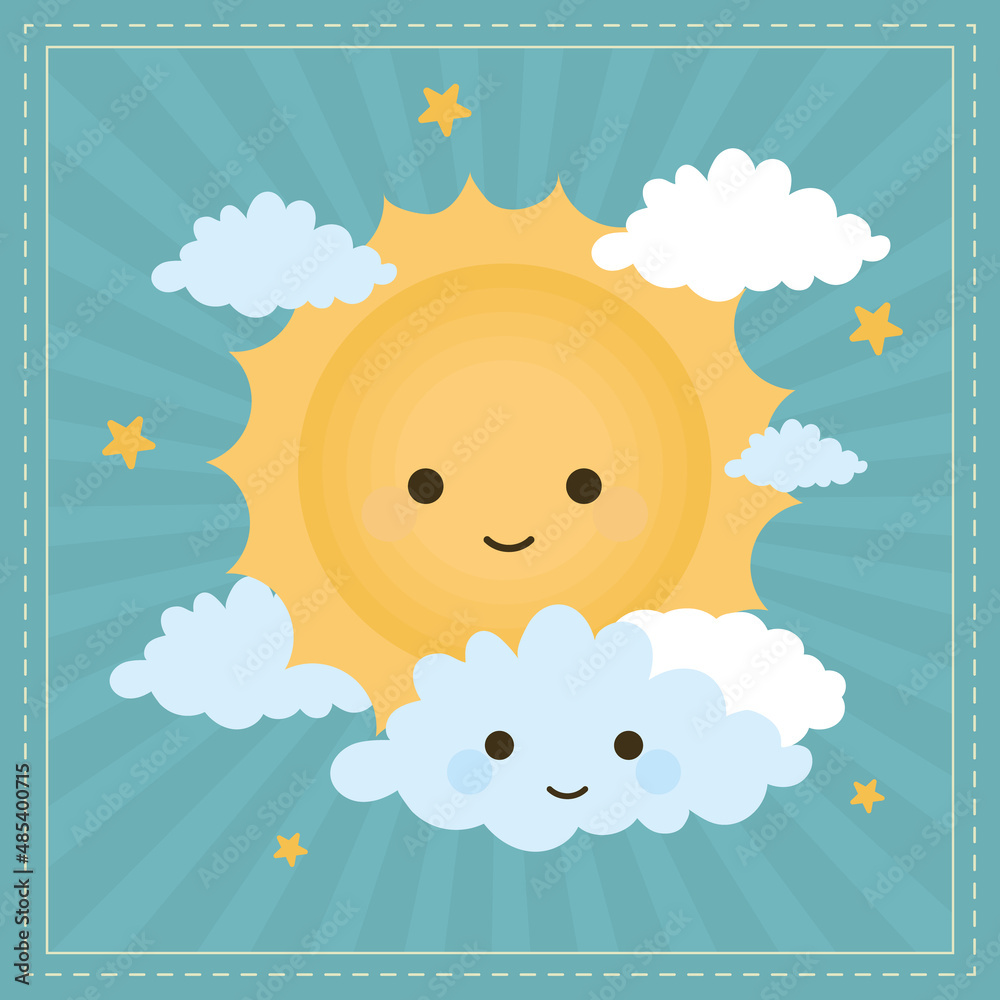 Fototapeta premium cartoon cute sun and clouds