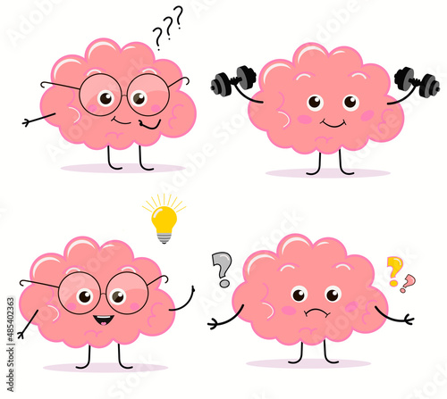 Set of cute human brain organ character