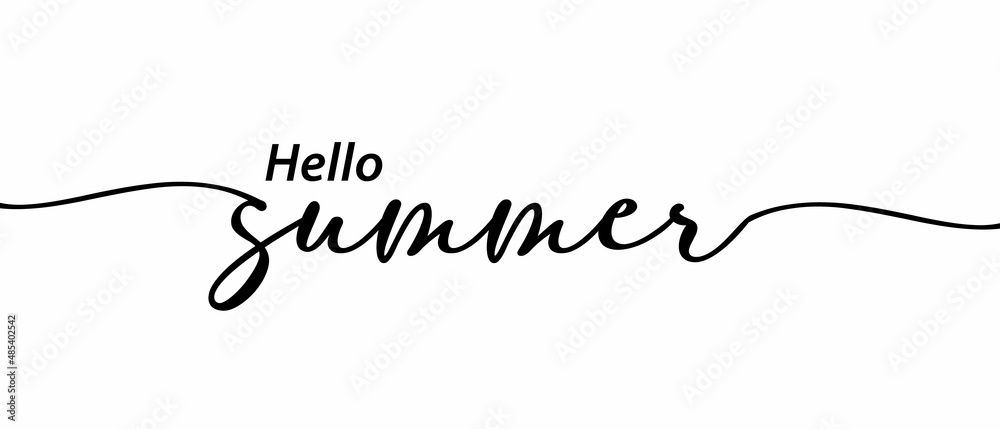 Hello Summer phrase Continuous one line calligraphy minimalistic handwritten with white background