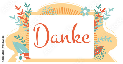 danke in deutsch mit blumen und gräser dekoration für frühling in orange und grün