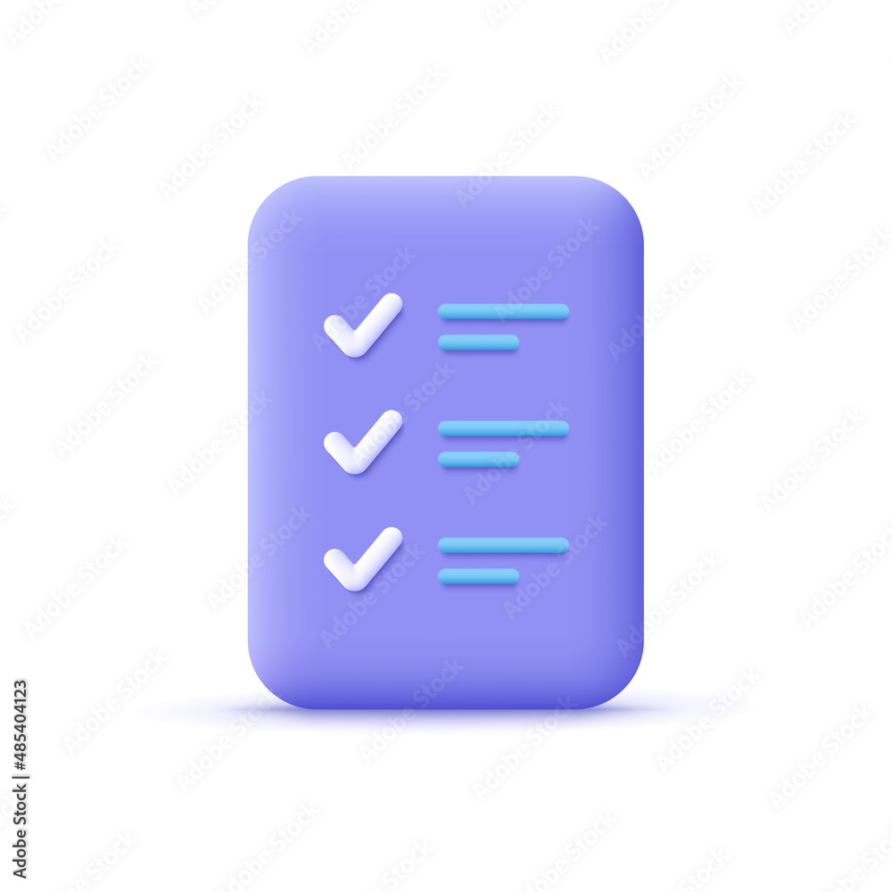 Checklist, document. Business, education concept. 3d vector icon. Cartoon minimal style. Checklist, document. Business, education concept. 3d vector icon. Cartoon minimal style.