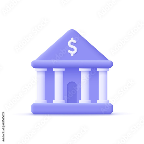 Bank building. Online banking, finance, bank transactions, bank service. 3d vector icon. Cartoon minimal style.